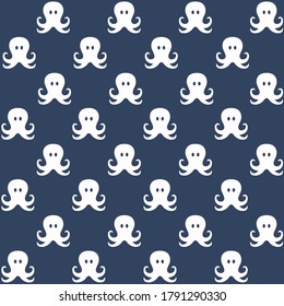 white octopus with blue background repeat pattern