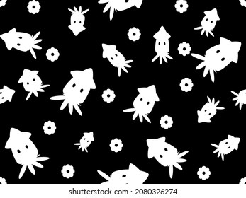 white octopus cartoon character pattern on black background