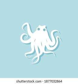 White octopus logo template element. Octopus icon logo