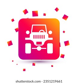 White Off road car icon isolated on white background. Jeep sign. Square color button. Vector