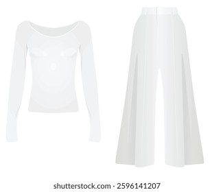 White off shoulder sweater and pants. vector illustration