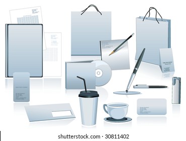 White office elements and accesories for corporate identity. Vector business set of secretarial things and supplies. Workplace with packet and folder. Collection _10