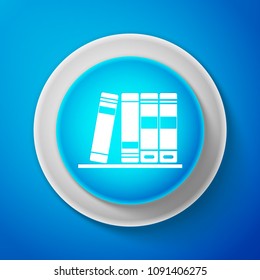White Office folders with papers and documents icon isolated on blue background. Archives folder sign. Circle blue button with white line. Vector Illustration