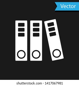 White Office folders with papers and documents icon isolated on black background. Office binders. Archives folder sign.  Vector Illustration