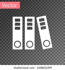 White Office folders with papers and documents icon isolated on transparent background. Office binders. Archives folder sign.  Vector Illustration