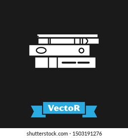 White Office folders with papers and documents icon isolated on black background. Office binders. Archives folder sign.  Vector Illustration