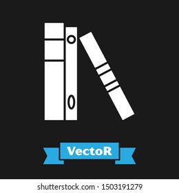 White Office folders with papers and documents icon isolated on black background. Office binders. Archives folder sign.  Vector Illustration