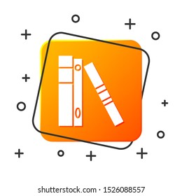 White Office folders with papers and documents icon isolated on white background. Office binders. Archives folder sign. Orange square button. Vector Illustration