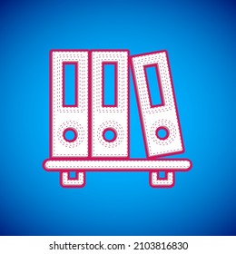 White Office folders with papers and documents icon isolated on blue background. Office binders. Archives folder sign.  Vector