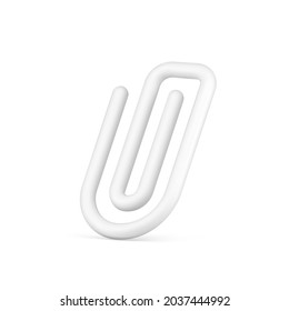 White office paper clip 3d icon. Equipment for fasteners reminder and documents. Volumetric holder for attaching drawings and sketches. Staple for school and home binder. Realistic isolated vector