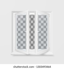 White Office Plastic Window. Window Front View. Vector Illustration 