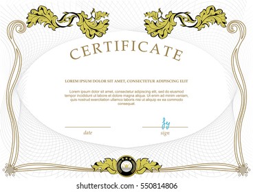 White official certificate. Floral design elements