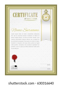 White official certificate with gold border and red wafer