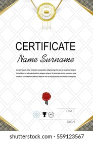 White official certificate. Gold design elements