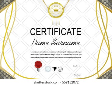 White official certificate. Gold design elements
