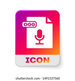 White OGG file document. Download ogg button icon isolated on white background. OGG file symbol. Rectangle color button. Vector Illustration