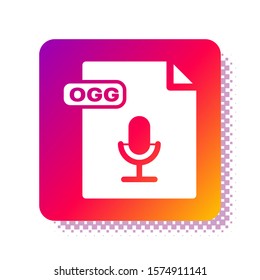White OGG file document. Download ogg button icon isolated on white background. OGG file symbol. Square color button. Vector Illustration
