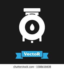 White Oil and gas industrial factory building icon isolated on black background.  Vector Illustration