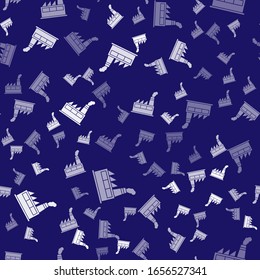White Oil and gas industrial factory building icon isolated seamless pattern on blue background.  Vector Illustration