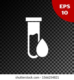 White Oil petrol test tube icon isolated on transparent dark background.  Vector Illustration