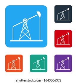 White Oil pump or pump jack icon isolated on white background. Oil rig. Set icons in color square buttons. Vector Illustration