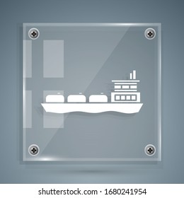 White Oil tanker ship icon isolated on grey background. Square glass panels. Vector Illustration