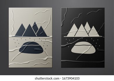 White Oilfield icon isolated on crumpled paper background. Natural resources, oil and gas production. Paper art style. Vector Illustration