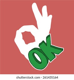 white OK hand with green text 