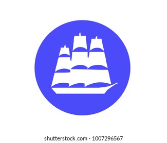 White old detailed sailing ship isolated on blue background