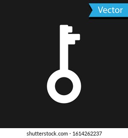 White Old key icon isolated on black background.  Vector Illustration