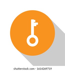 White Old key icon isolated on white background. Orange circle button. Vector Illustration
