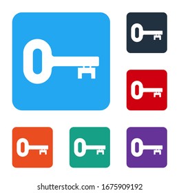 White Old key icon isolated on white background. Set icons in color square buttons. Vector Illustration