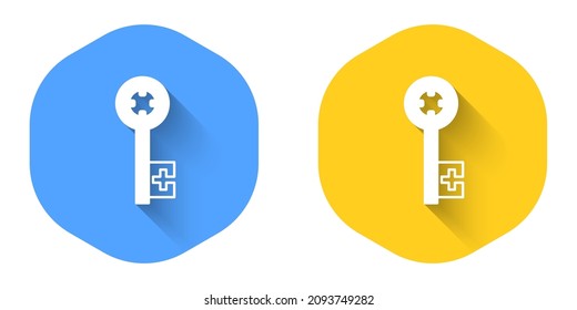 Icono de tecla blanca antigua aislado con fondo de sombra larga. Botón Círculo. Vector