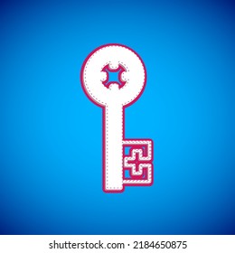 White Old key icon isolated on blue background.  Vector