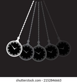 White old pocket watch silhouette isolated on black background. Clock symbol for hypnotic wallpaper pendulum