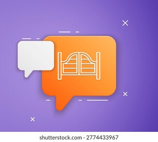 White Old western swinging saloon door icon isolated on purple background. Orange speech bubble symbol. Vector