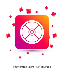 White Old wooden wheel icon isolated on white background. Square color button. Vector Illustration