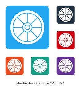 White Old wooden wheel icon isolated on white background. Set icons in color square buttons. Vector Illustration