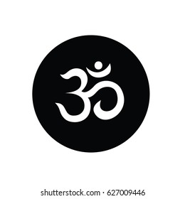 White om symbol in black circle. Spiritual symbol. Yoga logo.Vector art