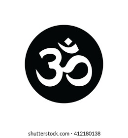 White Om Symbol Of Hinduism Vector Icon. 