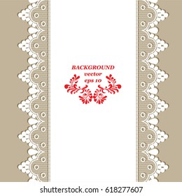 White on beige lace design background, ornamental frame  band Abstract Lace Ribbon Template frame Lace Doily,  border vector illustration