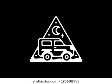 Arte de línea de fondo blanco sobre negro de diseño de placa de coche fuera de carretera