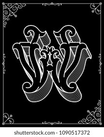 It's a white on black background vector illustration depicting a modern style letter W