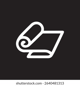 White on black graphic image of a paper roll opening up flat, representing a clean slate or new possibilities in a minimalist design.