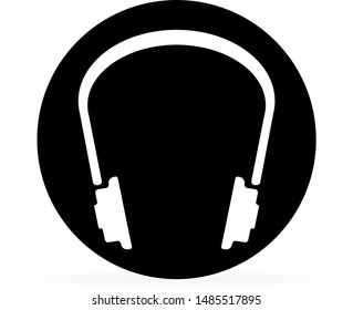white on black, headphones button, support service, dj symbol, vector illustration