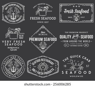 White on black seafood labels and badges vol. 1 for any use