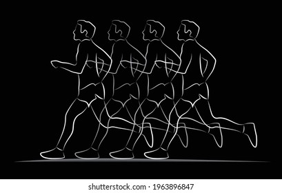 White on black silhouette of runners as in a race