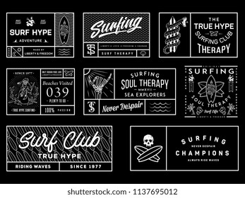 White on black surf badges vol. 2 is a collection of squared vector badge illustrations ready for any use