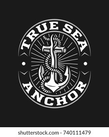 White on black vector true sea anchor design for any use