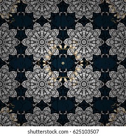White on blue background. Seamless medieval floral royal pattern. Vector illustration. Decorative symmetry arabesque. Good for greeting card for birthday, invitation or banner.